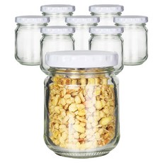 mir 玻璃直筒型密封罐 8入 + 白色瓶蓋 8入 + 標籤貼紙 8入 套組, 1套