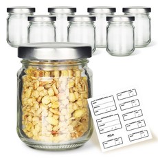 미르코리아 유리병 밀폐용기 높은형 300 실버 x 6p + 네이밍 스티커 x 8p 세트, 1세트, 200ml