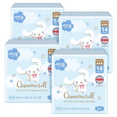 Marisom 大耳狗純棉柔軟衛生棉 蝶翼型, 14入, 中型, 4個