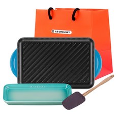 LE CREUSET NT長方形烤網推薦組 馬賽+涼薄荷+藍晶+購物袋 L, 1套, 32cm