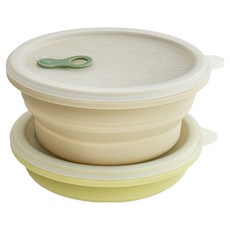 파미레 실리콘 접이식 스팀홀 용기 2종 세트, 라임, 베이지, 1세트