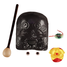 Dimis 佛誕節 新款木魚 10cm + 眼睛 + 玉牌 + 墊子 套組, 1套, 黑色(木魚)