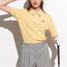 女款麻花翻領套頭短袖針織高爾夫上衣 GFKPD252