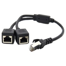 Doonjiey Coms 連接器 RJ45 FT型 8P8C 分配器 1：2 2路分配 STP BT245, 30cm, Black, 1個