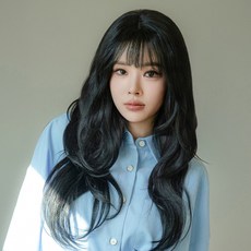 GabalNara 女性用空氣瀏海直髮遮蓋用局部假髮, 1個, 深黑色