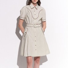 女款亞麻滾邊亮點短袖連身裙+內搭褲套裝 GFOPD252