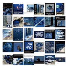 更漂亮的感性插畫室內裝飾海報卡片貼紙包 藍色愛好者 30件組