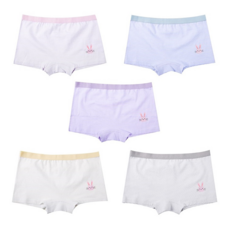 BASE ALPHA ESSENTIALS 女童款兔子圖案平口內褲5件組, 粉彩色系