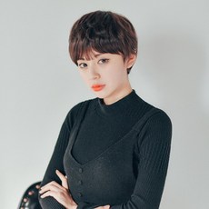 GabalNara 女用自然豐盈寶寶燙短假髮 L, 自然棕, 1個