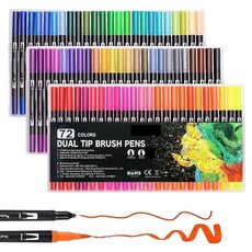 女神 多種顏色水性書法軟毛筆 72色, 黑色桿, 1個