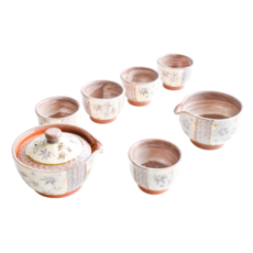 佐和陶瓷 京燒志野更紗茶具組 日本製, 1組, 粉色, 壺11 x 10.5 x 8cm + 茶海10 x 9 x 6cm + 杯7 x 5cm 5個