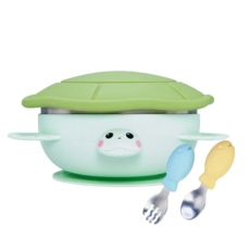 KOM 海洋歷險趣 不鏽鋼兒童矽膠學習餐具附飛魚叉匙組, 青青綠, 1組