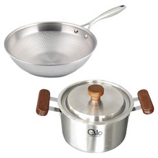 Livingglory 電磁爐適用五層宮廷鍋 + 雙耳湯鍋組, 銀色, 1套, 24公分宮廷鍋 + 20公分雙耳湯鍋