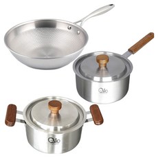 Livingglory IH爐適用 五層中式炒鍋 24cm + 三層單柄鍋 18cm + 三層雙耳鍋 20cm 套組, 銀色, 中式炒鍋 24cm + 單柄鍋 18cm + 雙耳鍋 20cm, 1套