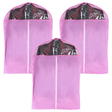 E.City 無紡布西服防塵罩收納掛袋 (粉色, 3個) - 防塵透氣，衣物收納好幫手, 108 x 60cm, 1組