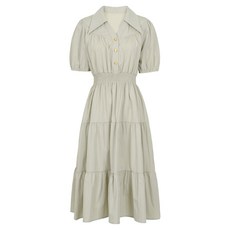 ab.f.z 女款開襟褶皺短袖連身裙 AFZ2MO38, 米色