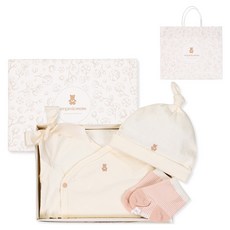 ORGANICMOM 出生禮物線條有機新生兒帽 MJR7HA03+嬰兒連身衣 MJRNBS08+襪子 MJR7SC08組+購物袋