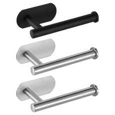 MONACO OLIVE 免鑽孔亮面不鏽鋼衛生紙架 銀色2入 + 黑色組, 1套, 銀色, 黑色