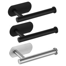 MONACO OLIVE 免打孔亮面不鏽鋼衛生紙架 銀色 + 黑色 2件組, 1套, 銀色, 黑色