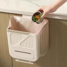 多用途懸掛式廚房水槽折疊垃圾桶 10L, 1個, 奶油色