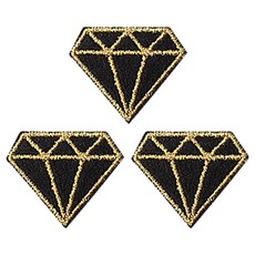 동대문단추왕 열접착식 자수 와펜 패치 다이아몬드, 블랙골드, 3개