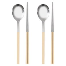 RAONNURI 兒童可用洗碗機Dielo彩色餐具組, 湯匙 2p + 筷子 2p, 2套, 奶油黃