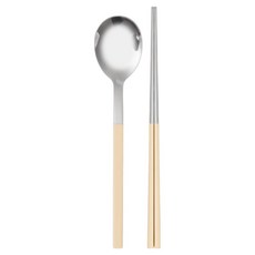 RAONNURI 兒童可用洗碗機Dielo彩色餐具組, 湯匙 + 筷子, 1套, 奶油黃