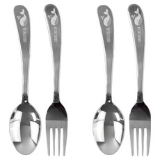 kitchen U 兒童用海底世界不鏽鋼湯匙組, 銀色, 湯匙 + 叉子, 2套