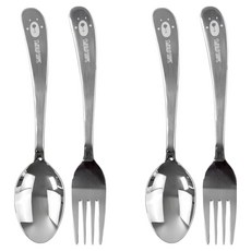 kitchen U 兒童小熊不鏽鋼湯匙+叉子組, 銀色, 湯匙+叉子, 2套