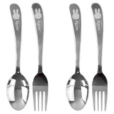 KitchenU 兒童用 Miffy 不鏽鋼湯匙叉子組, 銀色, 2套, 湯匙 + 叉子