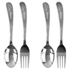 kitchen U 幼兒用暴龍不鏽鋼湯匙+叉子組, 銀色, 湯匙 2p + 叉子 2p, 2套