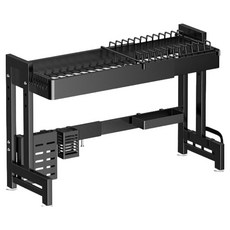 高度可調式碳鋼碗盤瀝水架 62~100 cm, 黑色, 1個, 1層