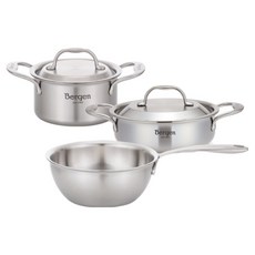 HANIL STAINLESS STEEL Bergen 電磁爐單人3件鍋具組, 14cm 雙耳湯鍋 + 18cm 火鍋 + 18cm 宮廷炒鍋, 1套, 不鏽鋼