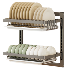 couselect 壁掛碗盤廚具餐具收納架/廚房置物架/碗碟架/瀝水碗架 單架, 2層, 1個, 灰色