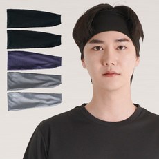 運動涼感髮帶 5入組, 1組, Mix(黑色/黑色/海軍藍/深灰色/淺灰色)