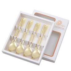 H.Jin 時尚壽福鈦金餐具4件組, 湯匙 4p + 筷子 4p + 收納盒, 1個, 金色