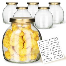 Mirkorea 玻璃密封橢圓瓶 250ml 金色 6入 + 命名貼紙 8入組, 1套