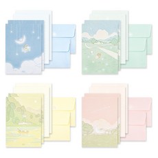 DASH&DOT Bodeuri 迷你信紙 4款 x 4張 + 信封 4款 x 2張 套組, 混合顏色, 1套