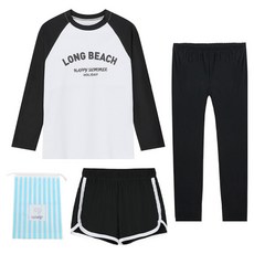 ST.HOLIDAY 女童防磨衣上衣 + 短褲 + 水上緊身褲組 C255-07 + 海灘包