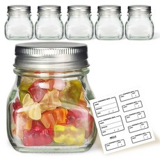 Mirkorea 玻璃密封罐 方形K 125ml 銀色 6入 + 命名貼紙 8入 組, 1套