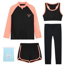 ST.HOLIDAY 女童用拉鍊防磨上衣 + 內搭上衣 + 短褲 + 水上緊身褲 + 海灘包套組 C255-08