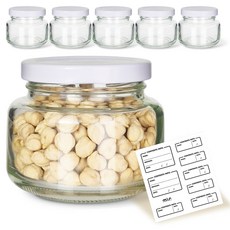 mir 矮款玻璃密封罐 250ml 白色 6入 + 標籤貼紙 8入組, 1套