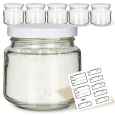 미르코리아 밀폐 유리병 높은형 250ml 화이트 6p + 네이밍 스티커 8p 세트, 1세트