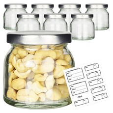 Mirkorea 玻璃密封副食品罐 165ml 銀色 8入 + 姓名貼紙 8入組, 1套