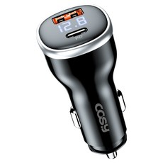 COSY 51W電壓顯示超高速車用PD QC3.0 2孔充電器, 黑色, CGR4144AT
