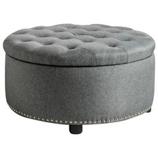 E-home Nala 娜拉菱紋拉扣圓凳 鉚釘邊裝飾 76x76x41cm, 1個, 深灰色