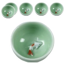 青瓷金鯉魚茶杯茶碗, 6個, 混色