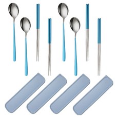 Nuvion 家用餐具組, 4套, 湯匙 4p + 筷子 4雙 + 收納盒 4p, 銀藍色