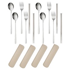 Nuvion 家用餐具組, 4套, 湯匙 4p + 叉子 4p + 筷子 4雙 + 收納盒 4p, 銀原色