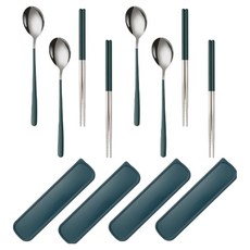 Nuvion 家用餐具組, 4套, 湯匙 4p + 筷子 4雙 + 收納盒 4p, 銀綠色
